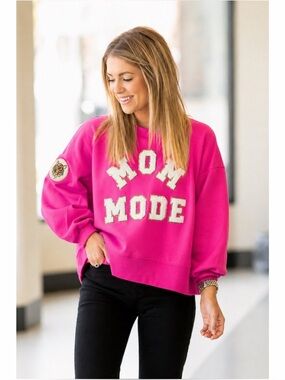 Judith March Mom Mode Pink Graphic Sweatshirt Tiger Patch Pullover Size Medium